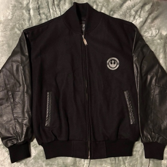 STAR WARS MILLENNIUM COLLECTION BOMBER JACKET, LEATHER WOOL SIZE L RARE VINTAGE - Picture 2 of 6